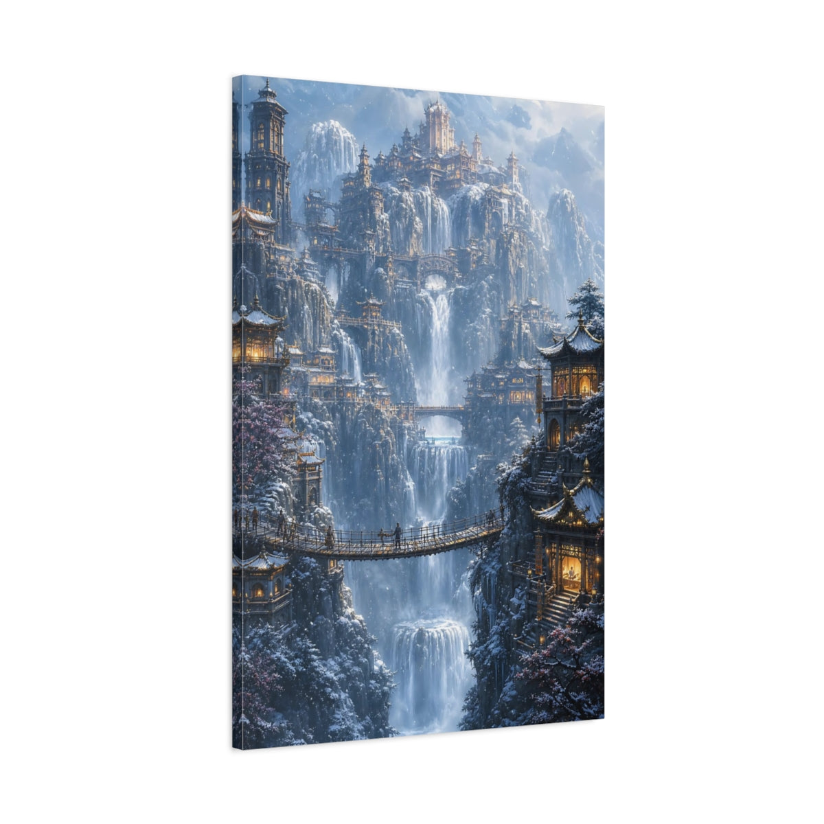Main Mockup. Snowbound Waterfall Citadel shown as canvas print