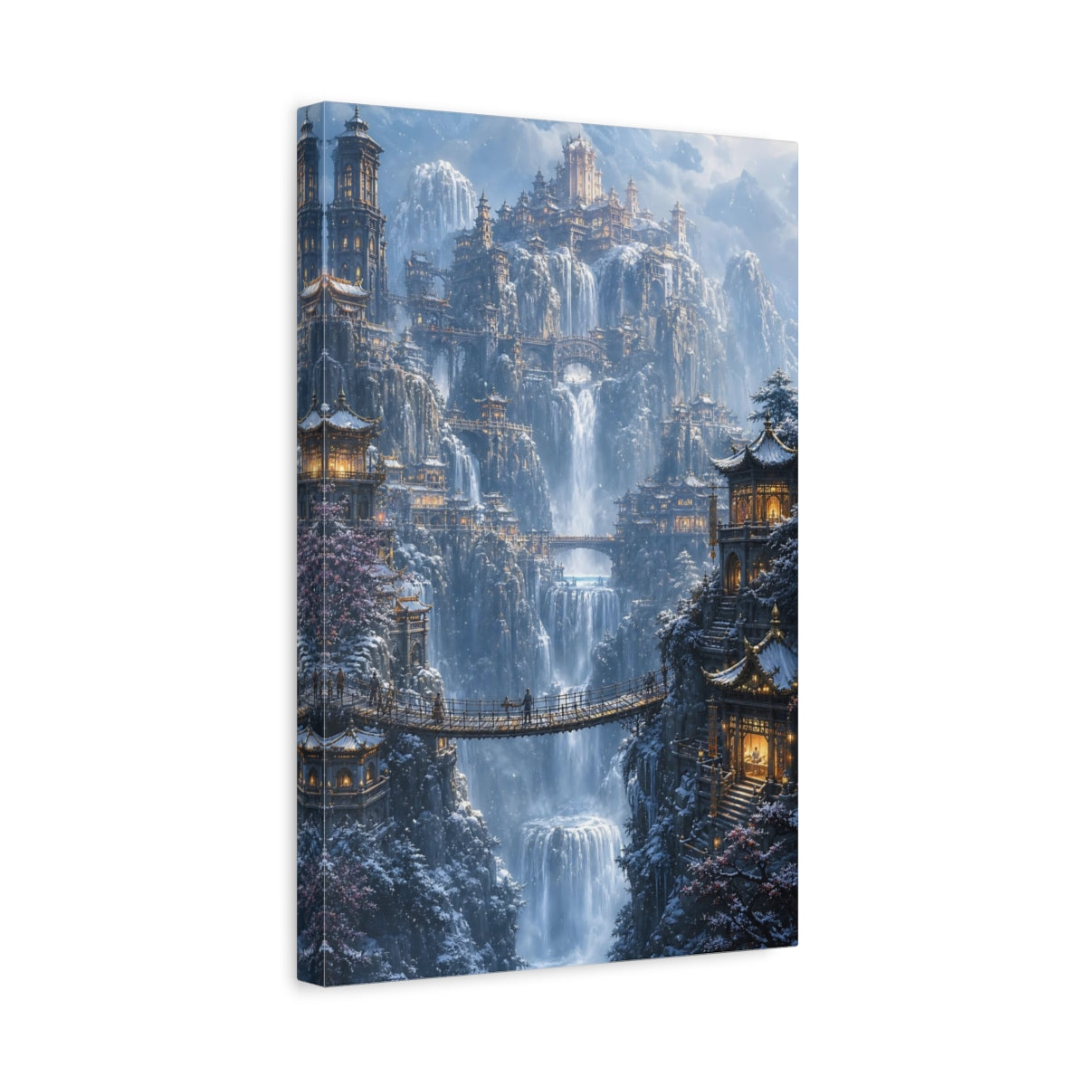 Side Mockup 4. Snowbound Waterfall Citadel shown as canvas print