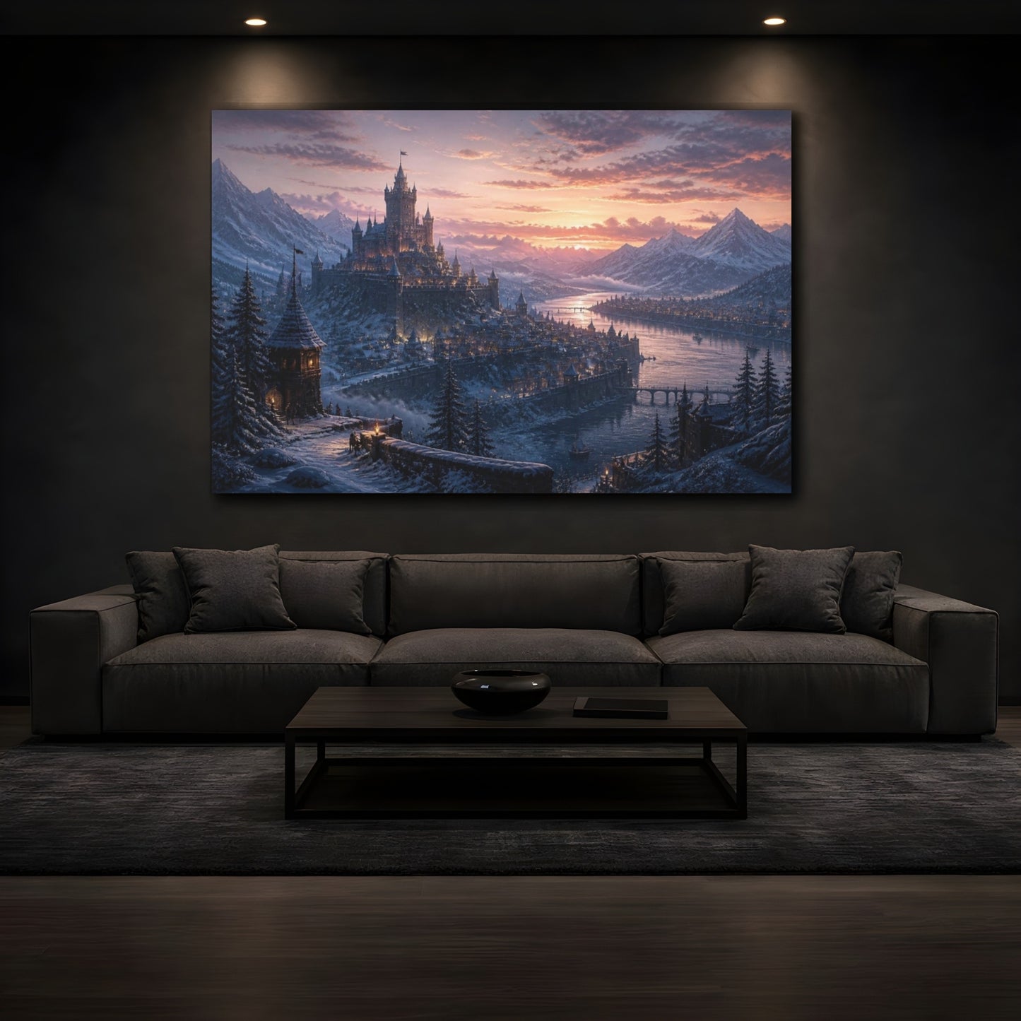 Mockup 3. Snowy Castle Landscape shown as canvas print