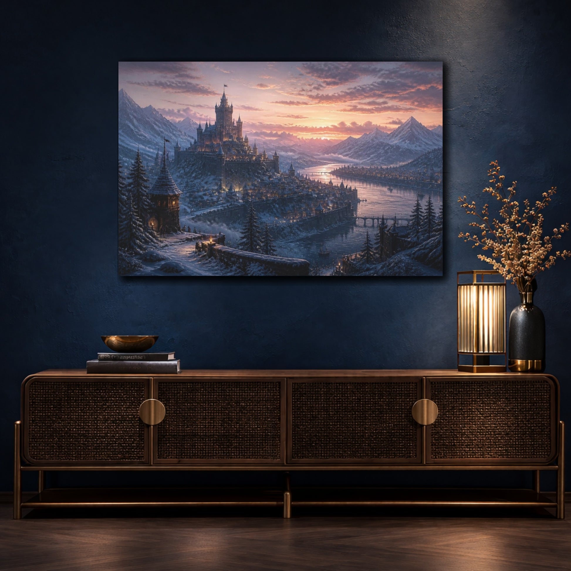 Mockup 4. Snowy Castle Landscape shown as canvas print