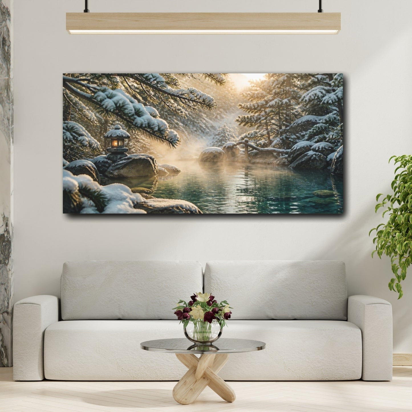 Mockup 2. Snowy Hot Spring Lantern shown as canvas print