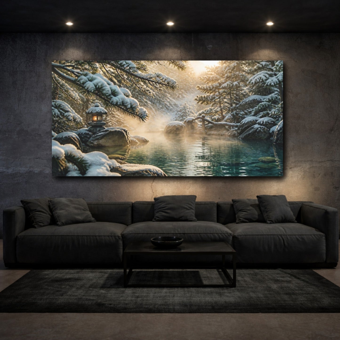 Mockup 3. Snowy Hot Spring Lantern shown as canvas print