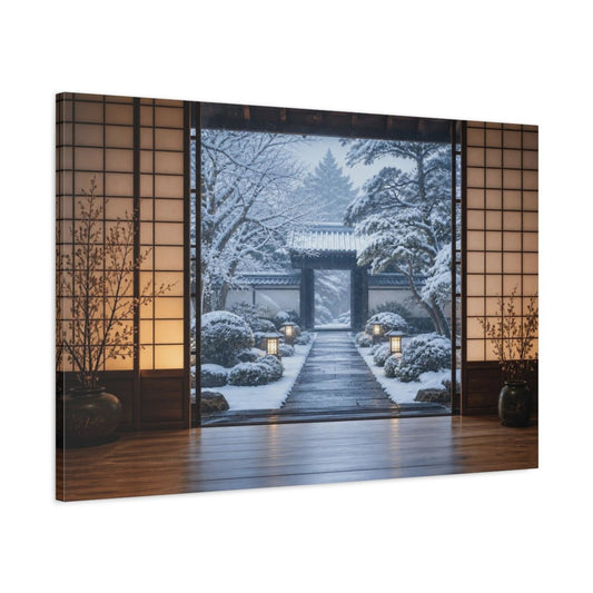 Snowy Japanese Courtyard Canvas Print Wall Art – Living Room Decor, Above Sofa - YesArtYes