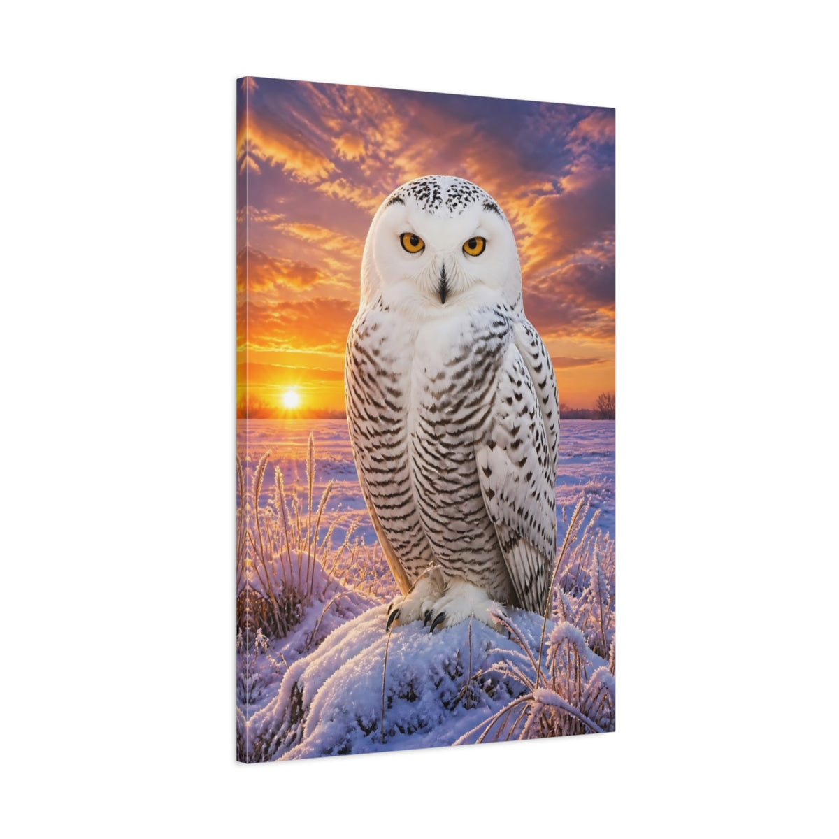 Main Mockup. Snowy Owl Animal Portrait shown as canvas print