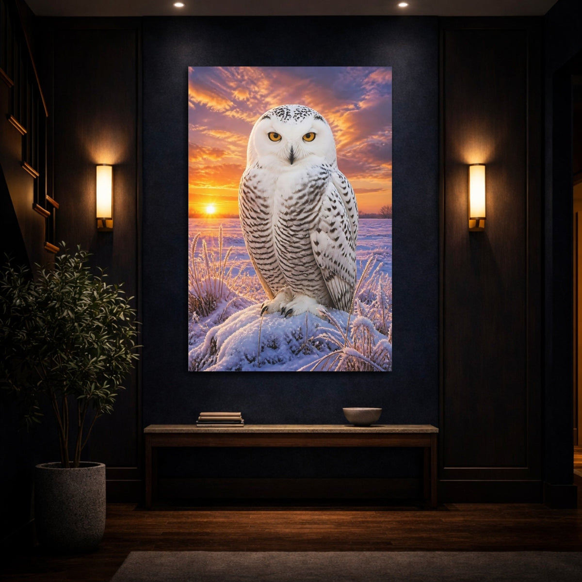 Snowy Owl Animal Portrait Canvas Print Wall Art – Living Room Decor, Above Fireplace - YesArtYes