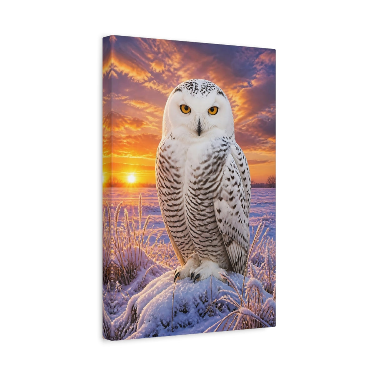 Side Mockup 4. Snowy Owl Animal Portrait shown as canvas print