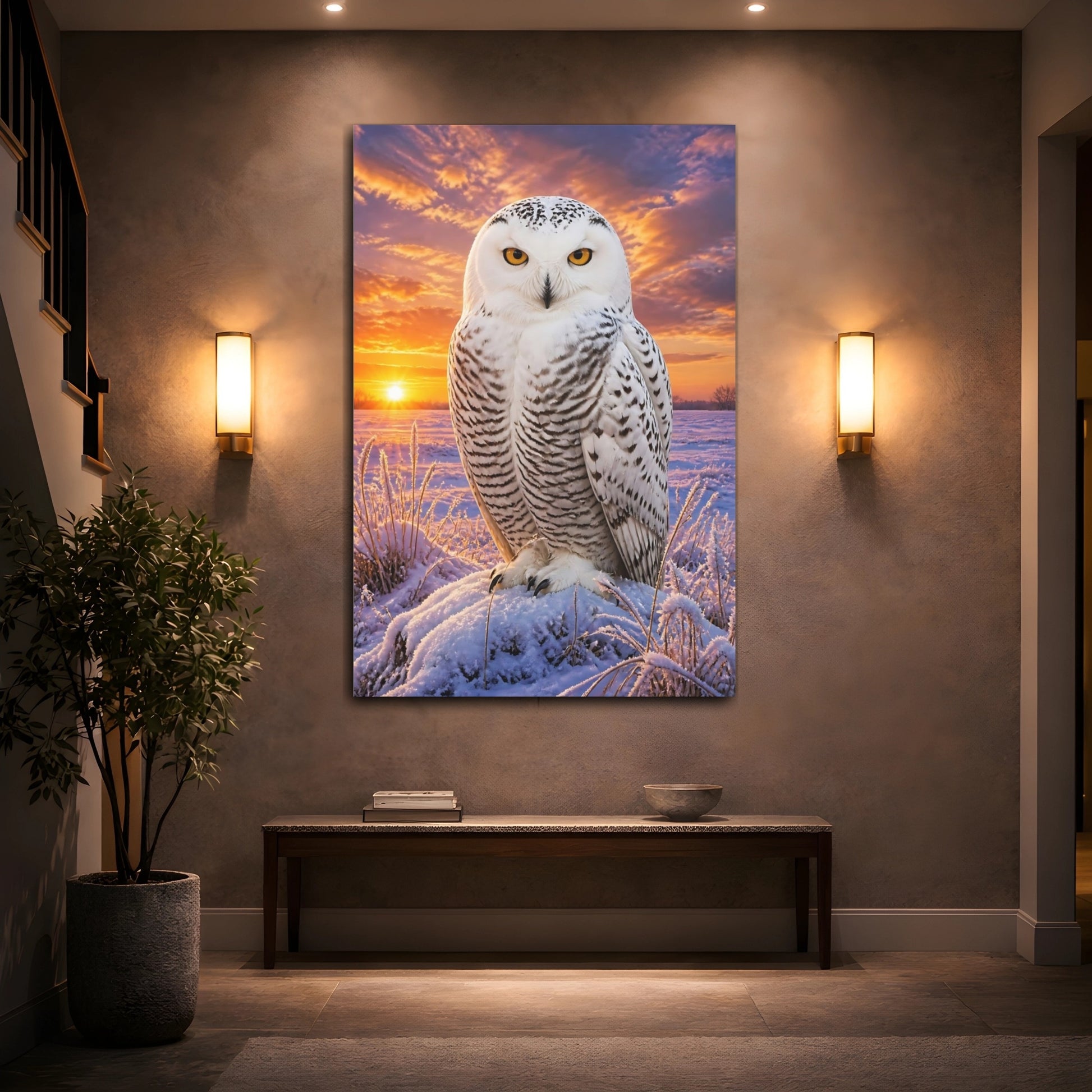 Mockup 2. Snowy Owl Animal Portrait shown as canvas print