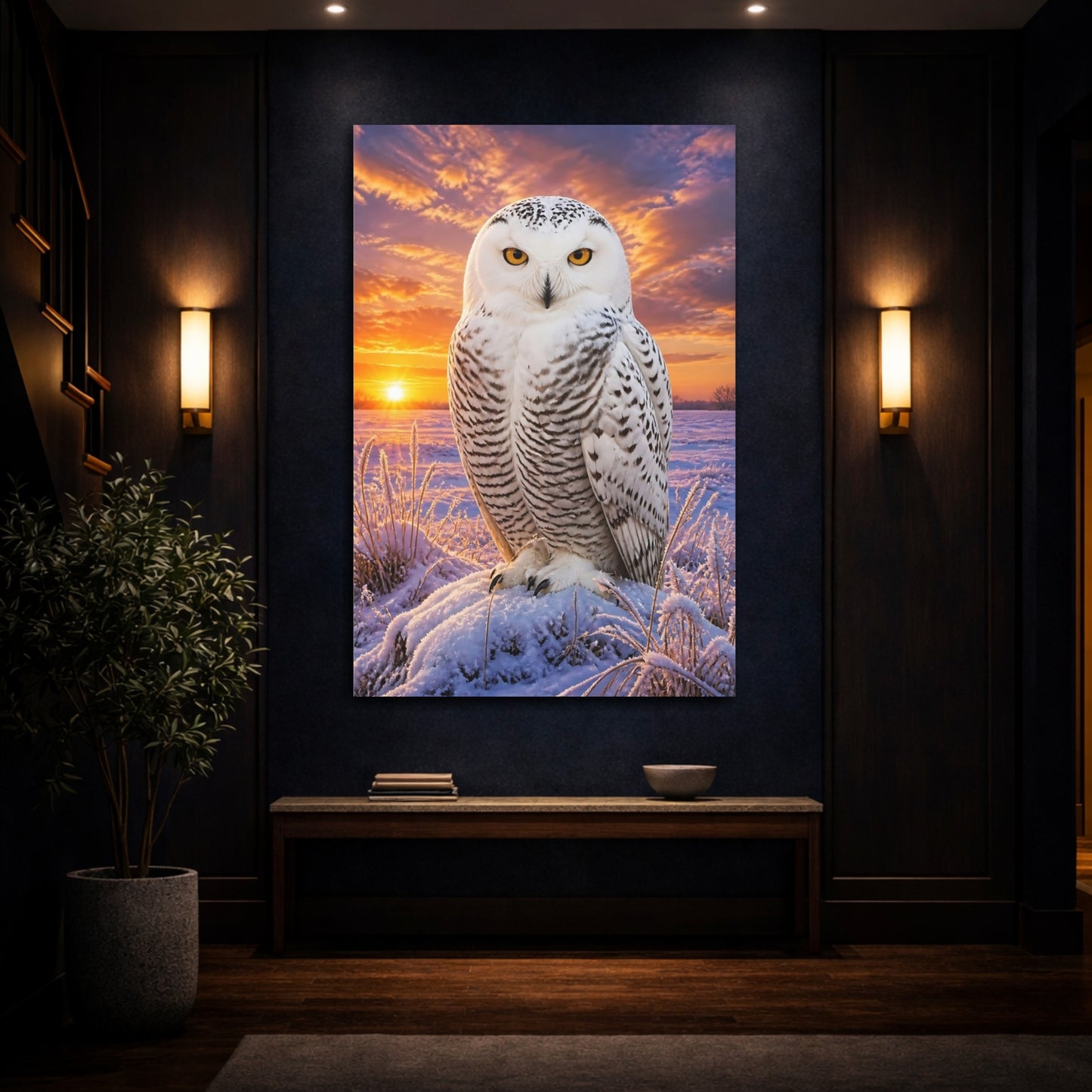 Mockup 4. Snowy Owl Animal Portrait shown as canvas print