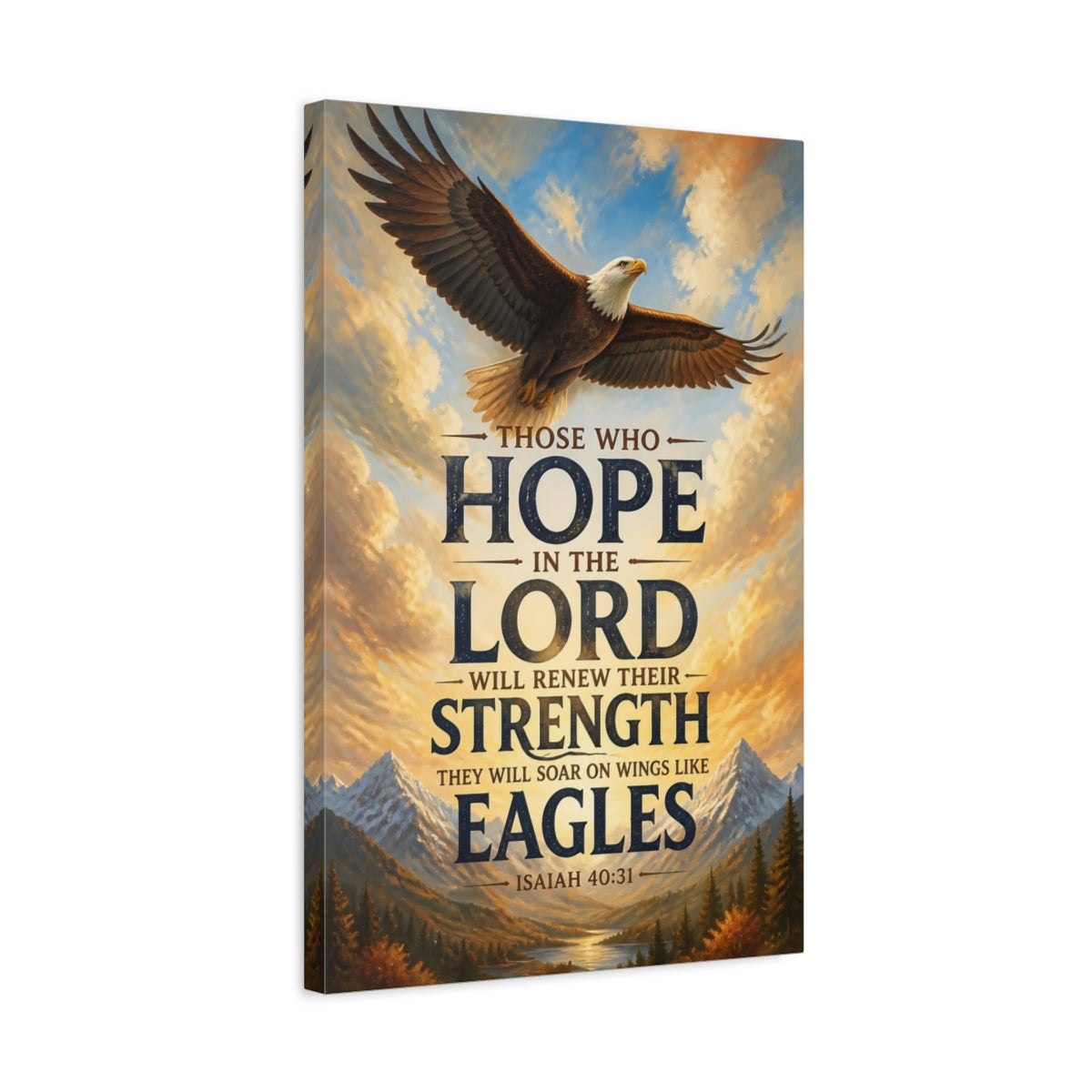Side Mockup 3. Soaring Bald Eagle shown as canvas print