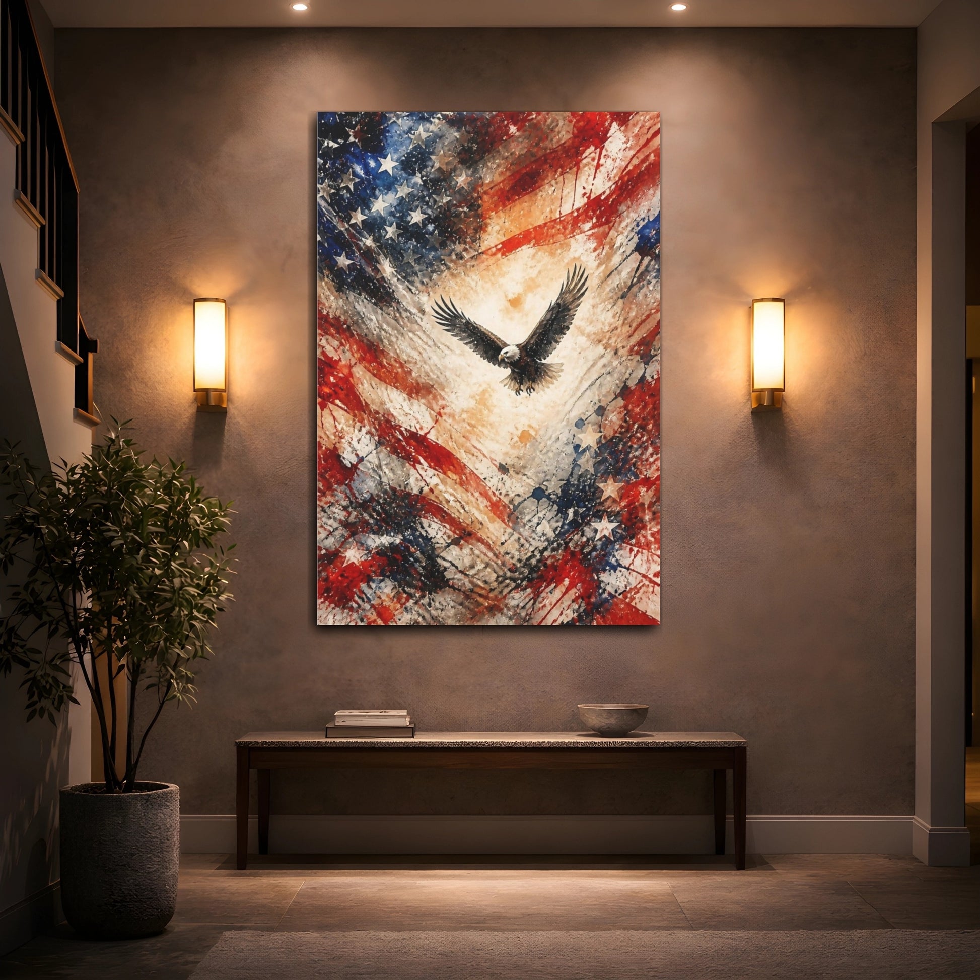 Mockup 2. Soaring Bald Eagle Flag shown as canvas print