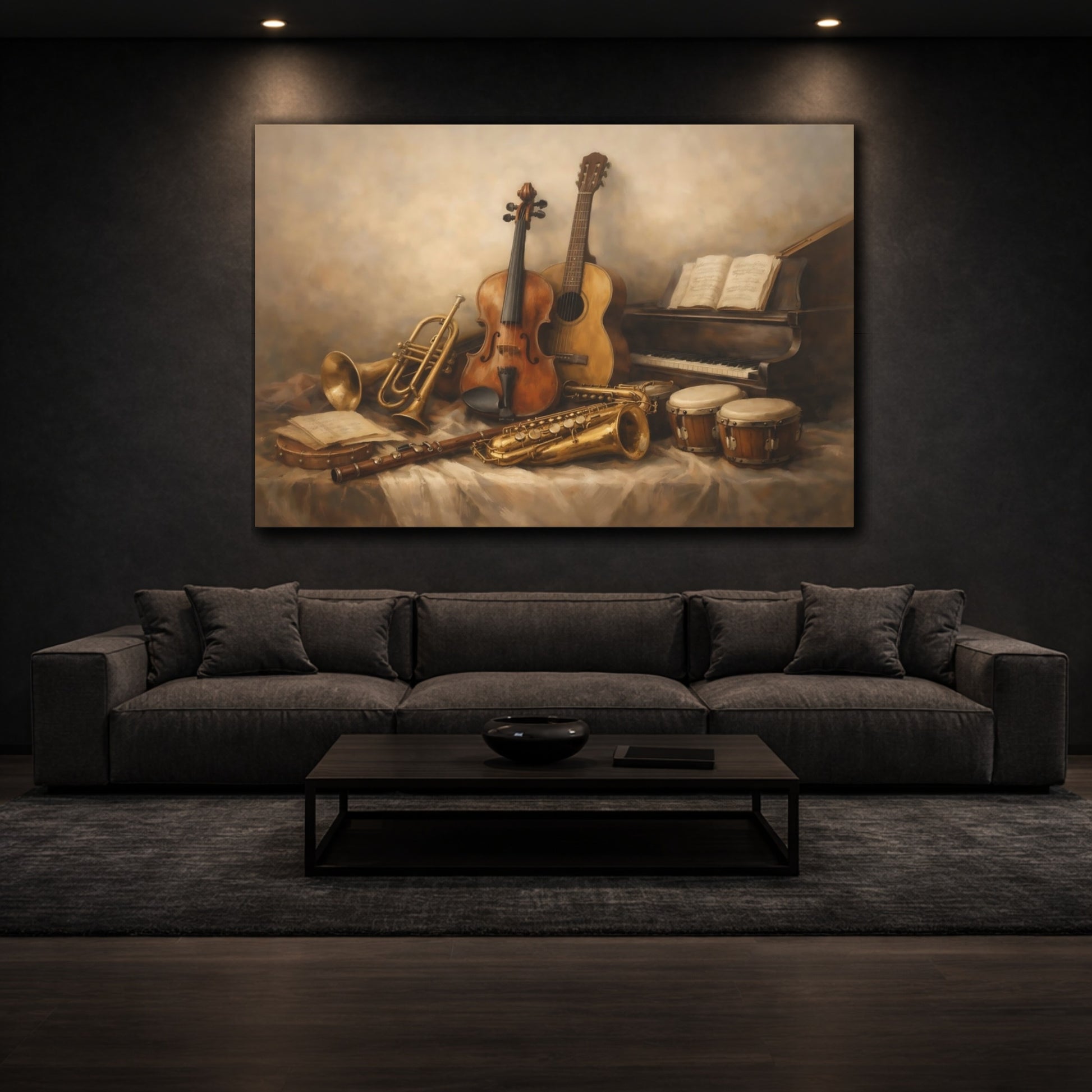 Mockup 2. Soft Abstract Instrument Collection Display Scene shown as stretched canvas wall art