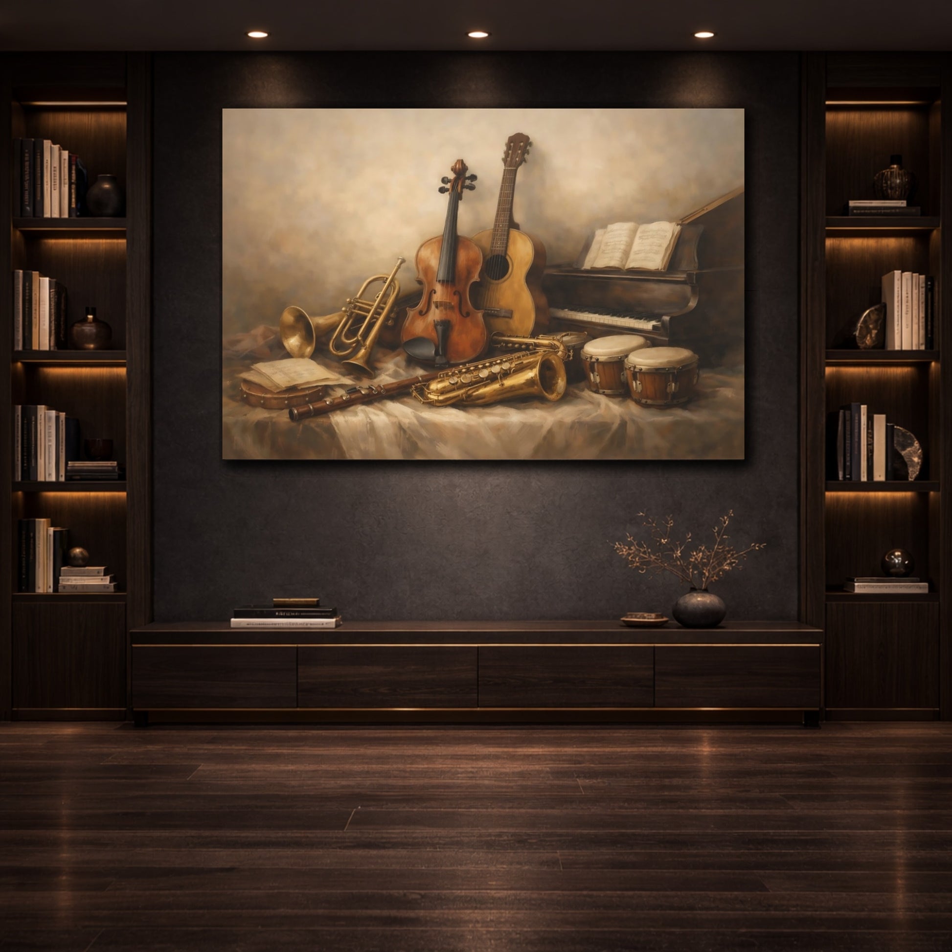 Mockup 3. Soft Abstract Instrument Collection Display Scene shown as stretched canvas wall art