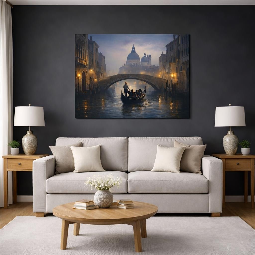 Soft Dreamscape Gondola Canal Vintage - Canvas Wall Art Print - YesArtYes