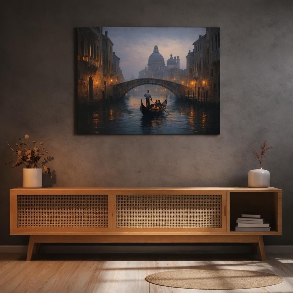 Soft Dreamscape Gondola Canal Vintage - Canvas Wall Art Print - YesArtYes