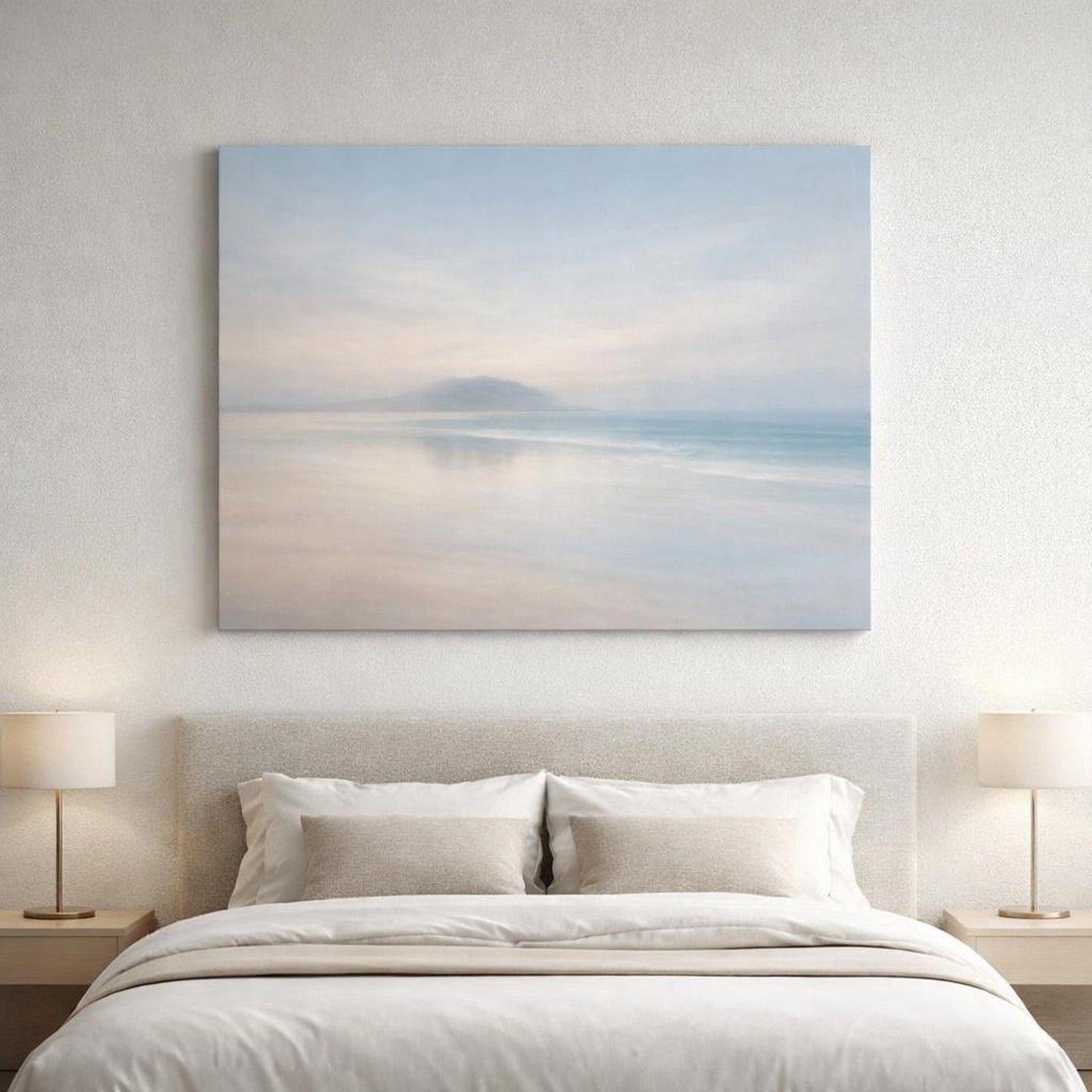 Soft Dreamscape Landscape Beach shown as canvas wall art in a luxury executive office