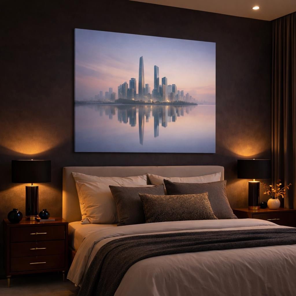 Soft Dreamscape Urban Reflection City Skyline Abstract - Canvas Wall Art Print - YesArtYes