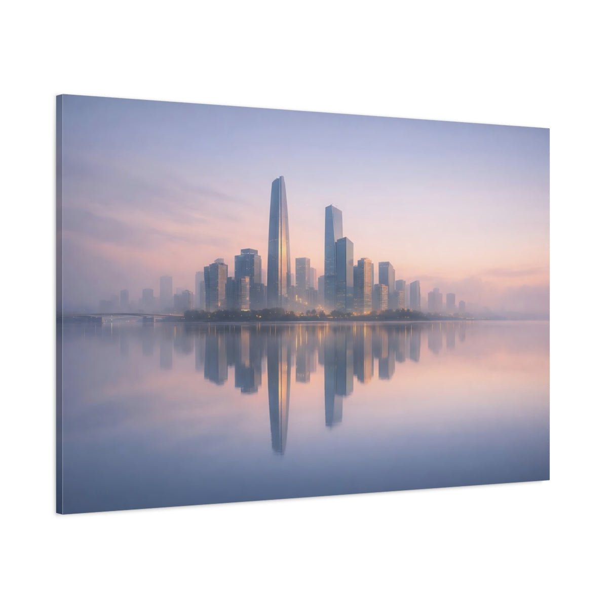 Soft Dreamscape Urban Reflection City Skyline Abstract - Canvas Wall Art Print - YesArtYes