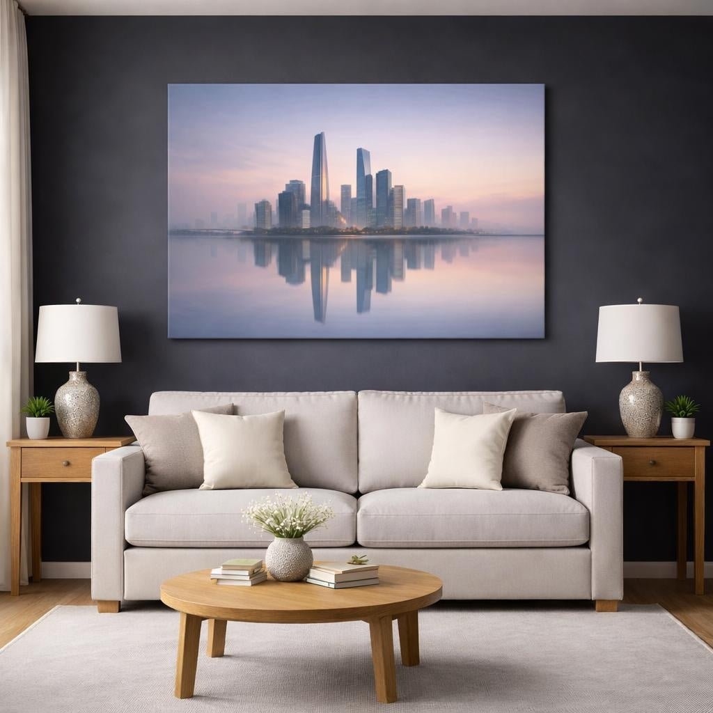 Soft Dreamscape Urban Reflection City Skyline Abstract - Canvas Wall Art Print - YesArtYes