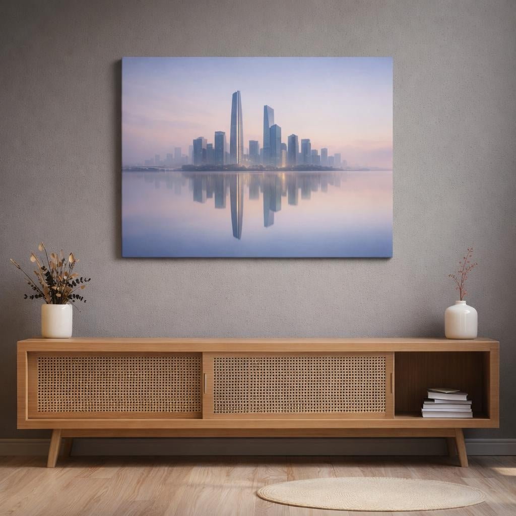 Soft Dreamscape Urban Reflection City Skyline Abstract - Canvas Wall Art Print - YesArtYes