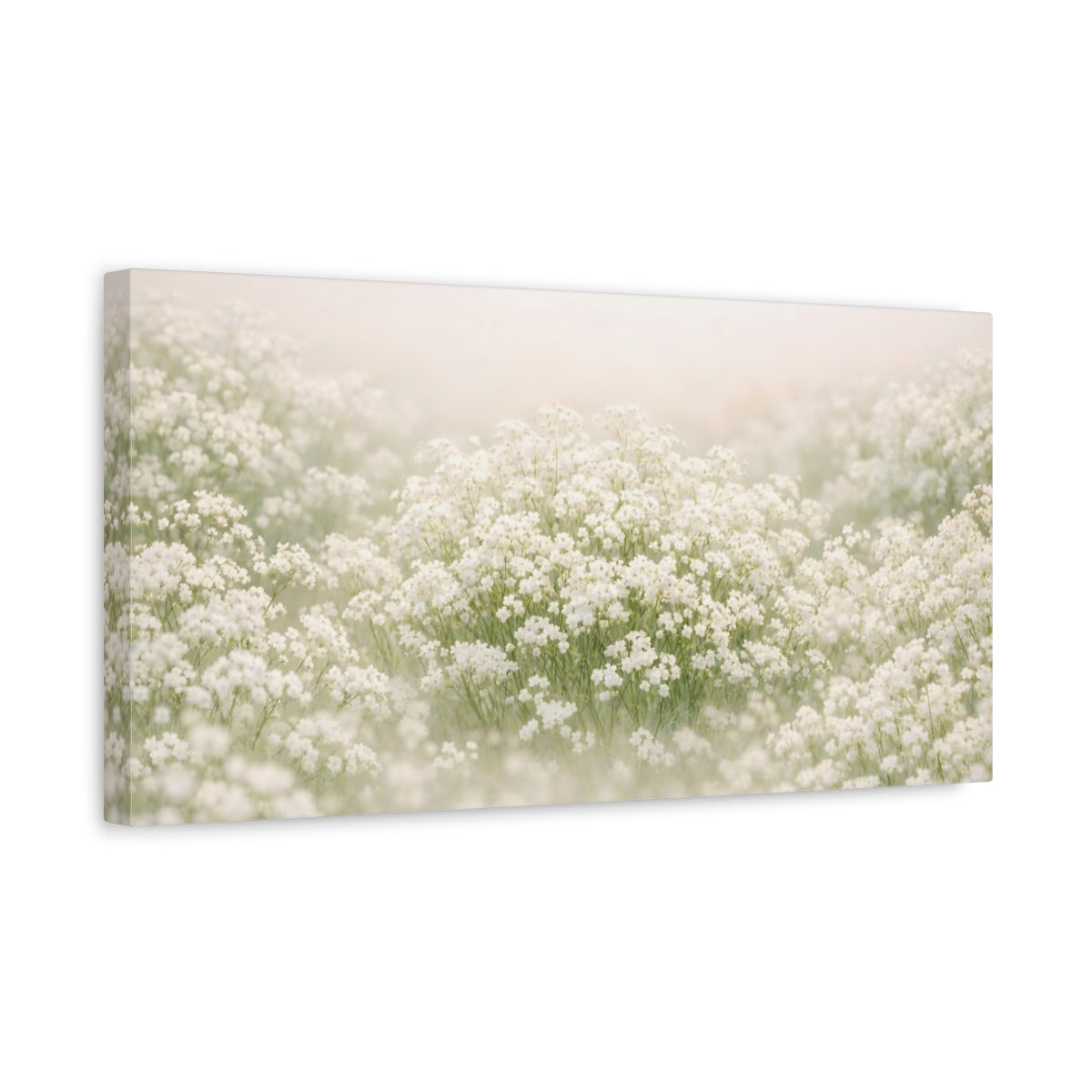 Side Mockup 3. Floral White Flowers White Floral shown as stretched canvas wall art