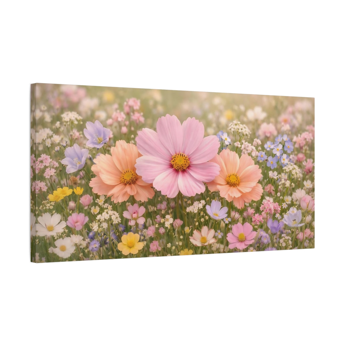 Side Mockup 2. Floral Wildflowers Pastel Wildflowers shown as stretched canvas wall art
