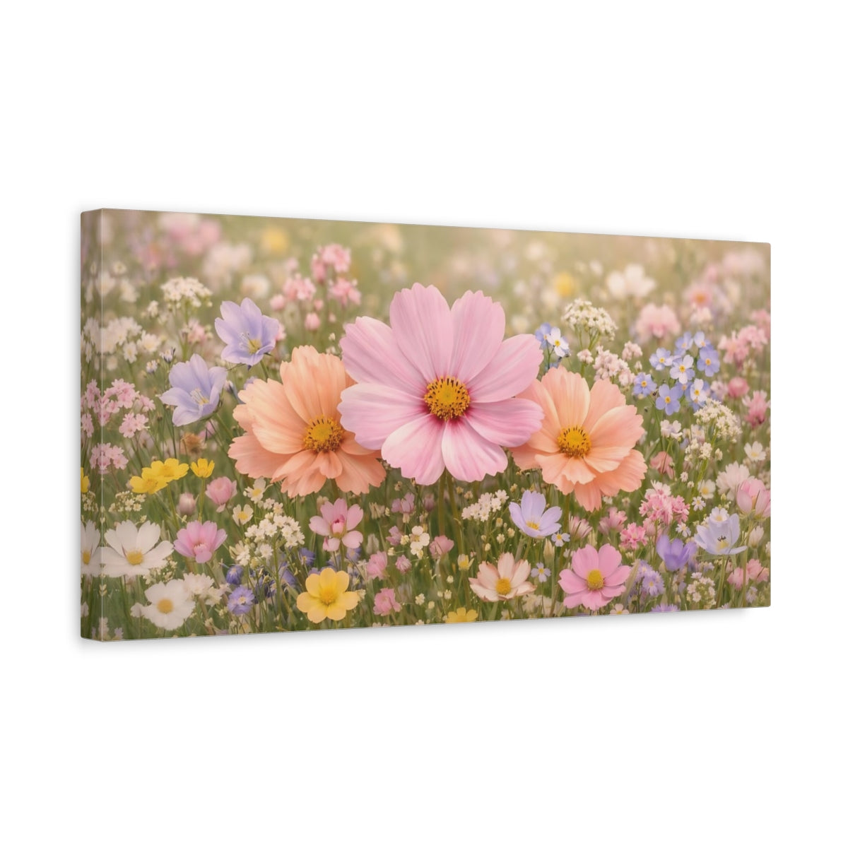 Side Mockup 3. Floral Wildflowers Pastel Wildflowers shown as stretched canvas wall art