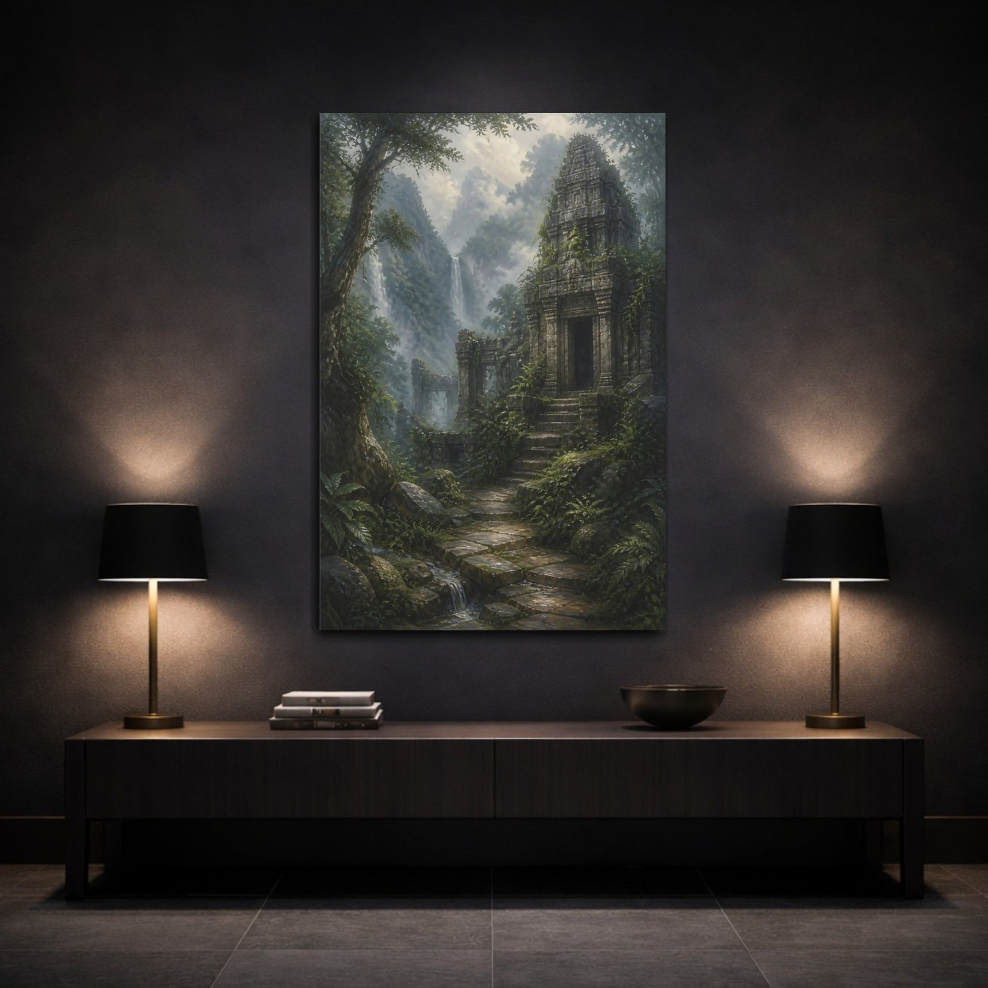 Soft Foggy Forest Oil Study Ancient Canvas Print – Realistic Living Room, Above Sofa - YesArtYes