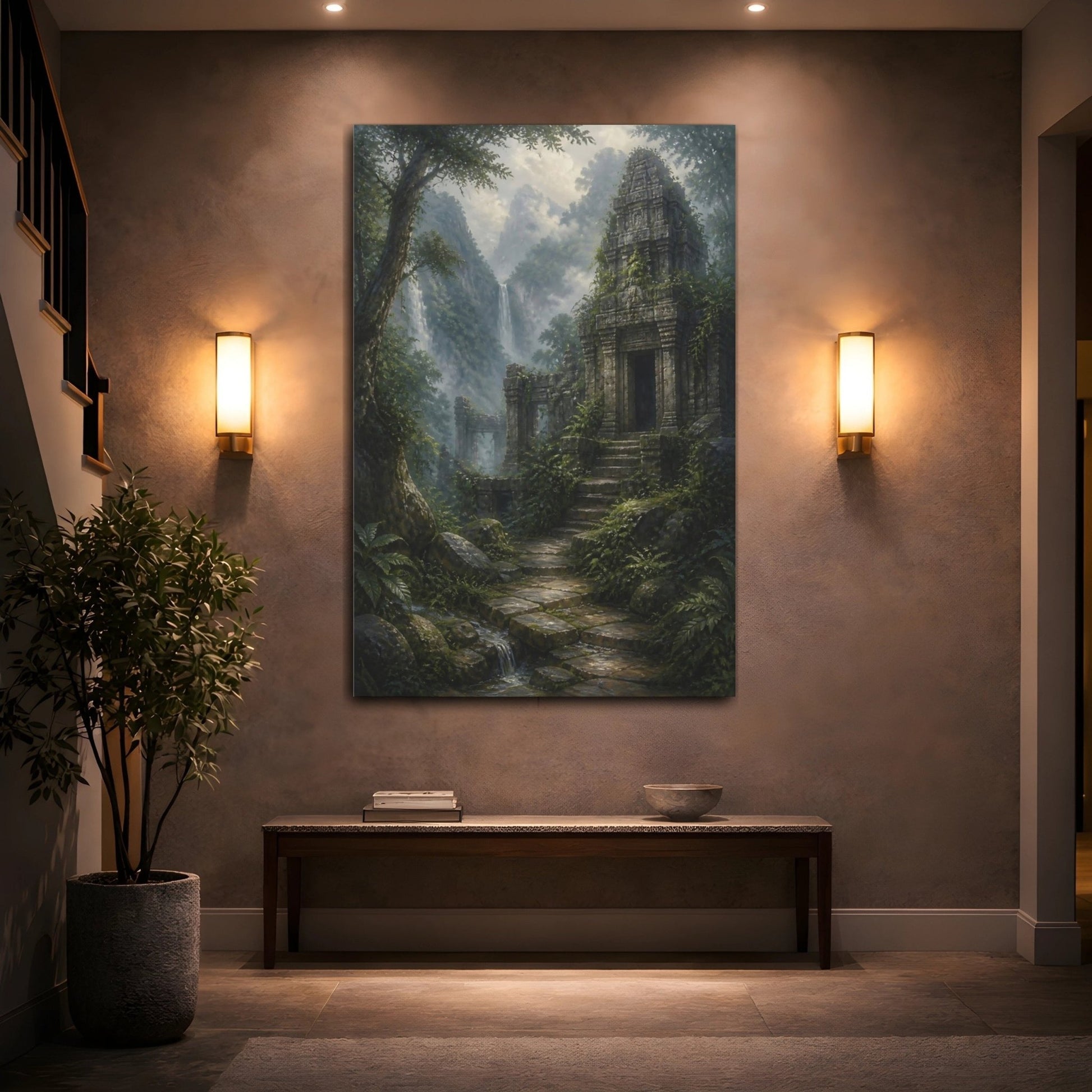 Soft Foggy Forest Oil Study Ancient Canvas Print – Realistic Living Room, Above Sofa - YesArtYes