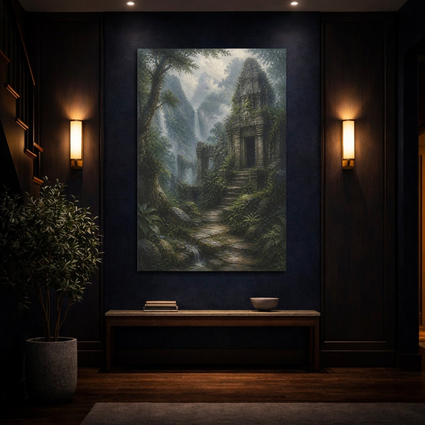 Soft Foggy Forest Oil Study Ancient Canvas Print – Realistic Living Room, Above Sofa - YesArtYes