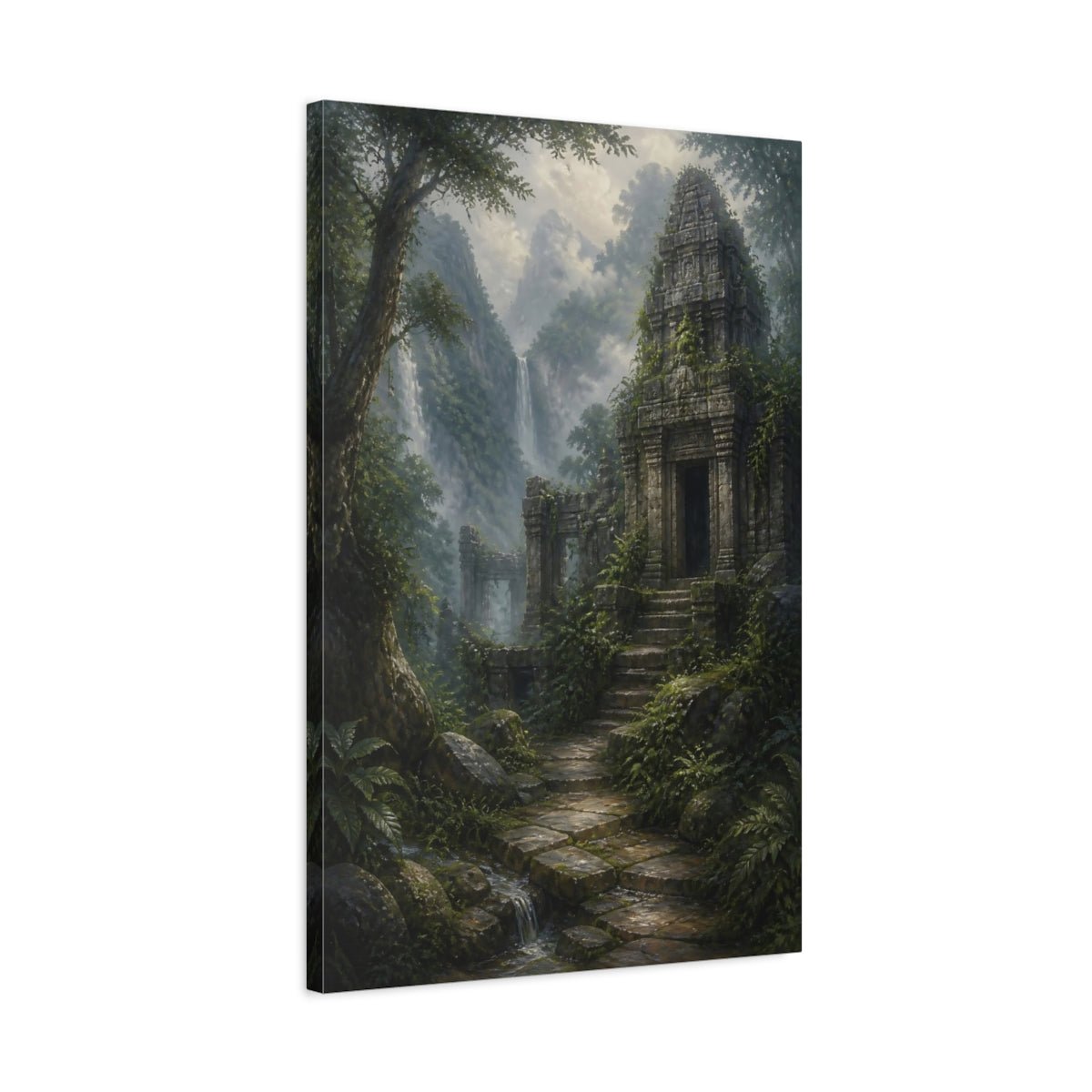 Soft Foggy Forest Oil Study Ancient Canvas Print – Realistic Living Room, Above Sofa - YesArtYes
