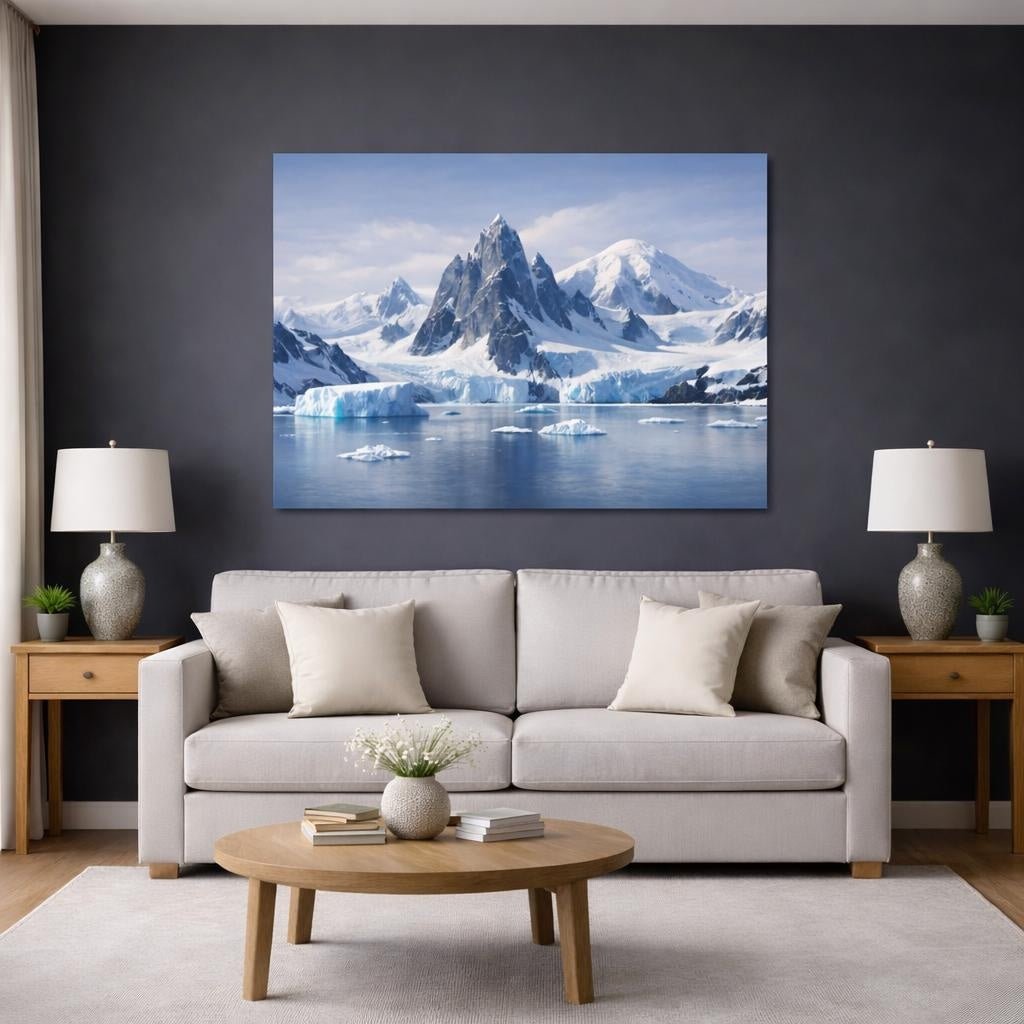 Soft Matte Antarctic Mountains Snowy Nature - Canvas Wall Art Print - YesArtYes