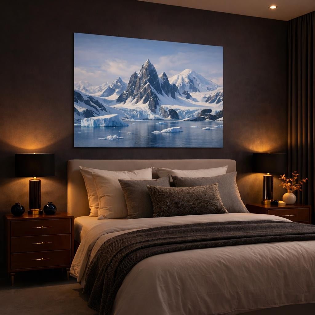 Soft Matte Antarctic Mountains Snowy Nature - Canvas Wall Art Print - YesArtYes