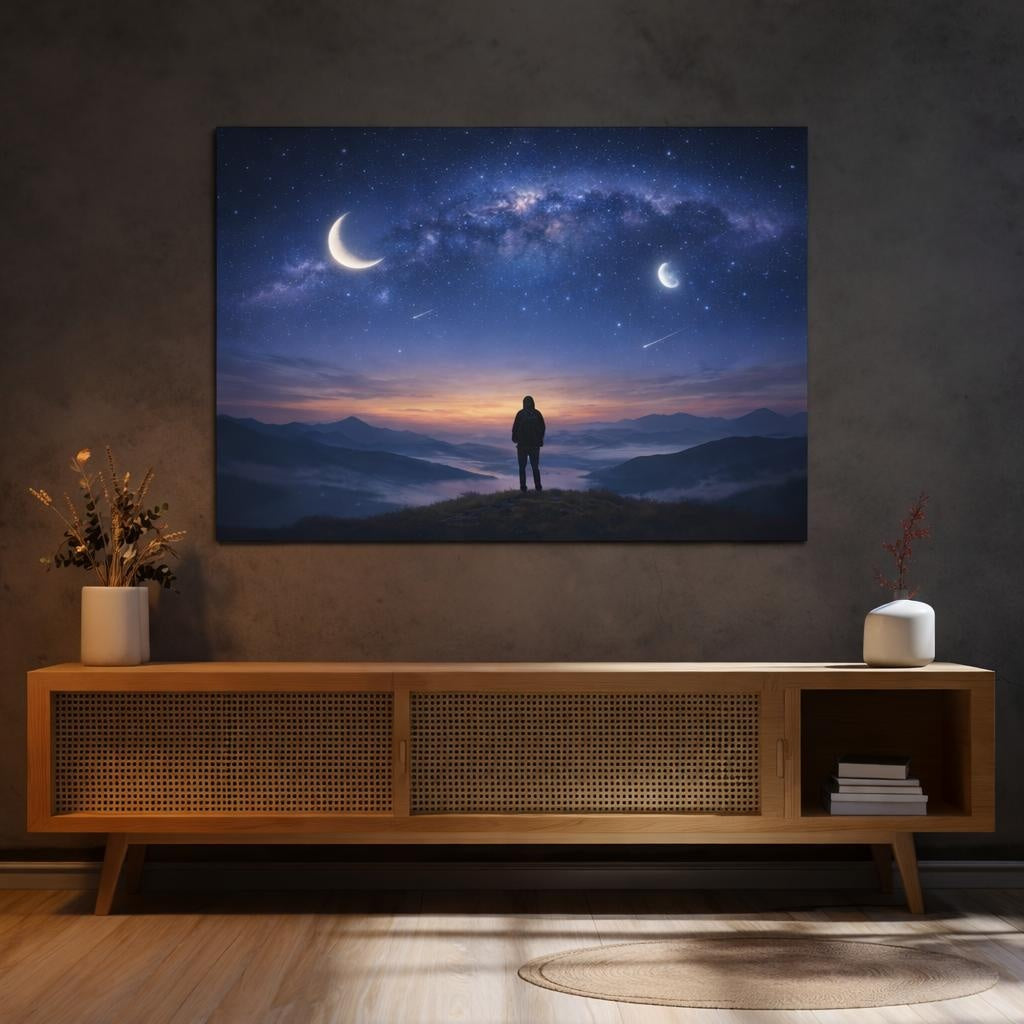 Soft Matte Astral Sky shown as canvas wall art in a refined dining room