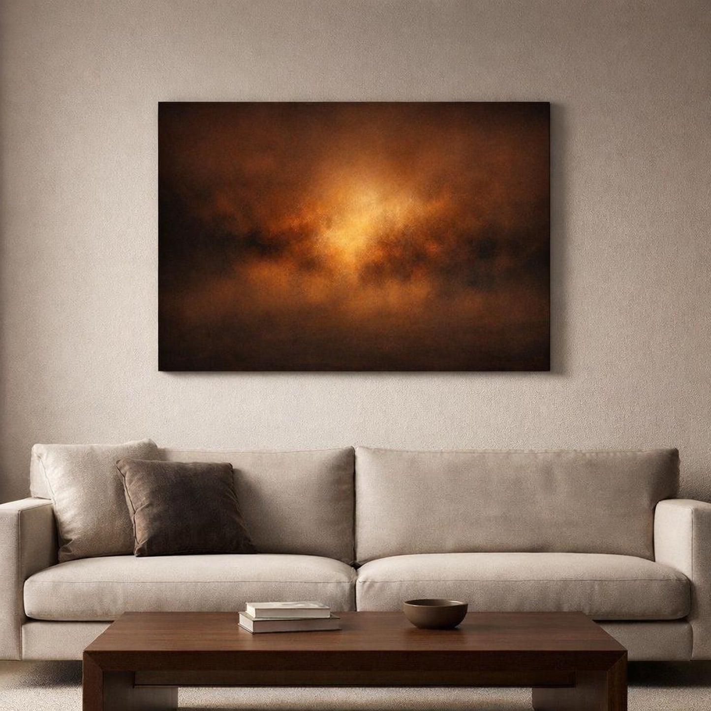 Soft Matte Dark Whiskey shown as canvas wall art in a luxury executive office