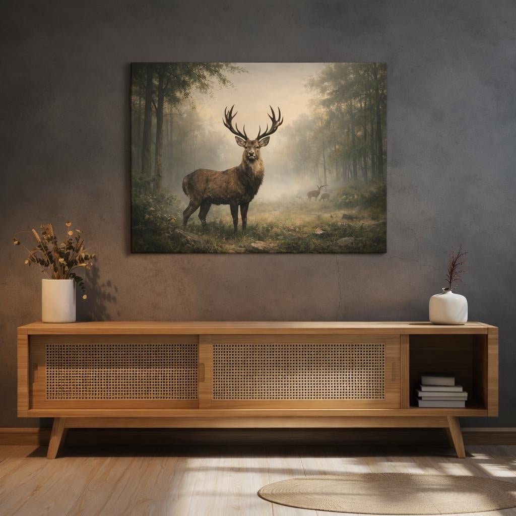 Soft Matte Deer Forest Stag Nature - Canvas Wall Art Print - YesArtYes