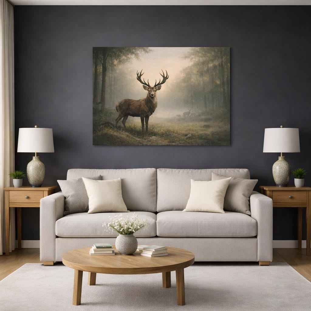 Soft Matte Deer Forest Stag Nature - Canvas Wall Art Print - YesArtYes