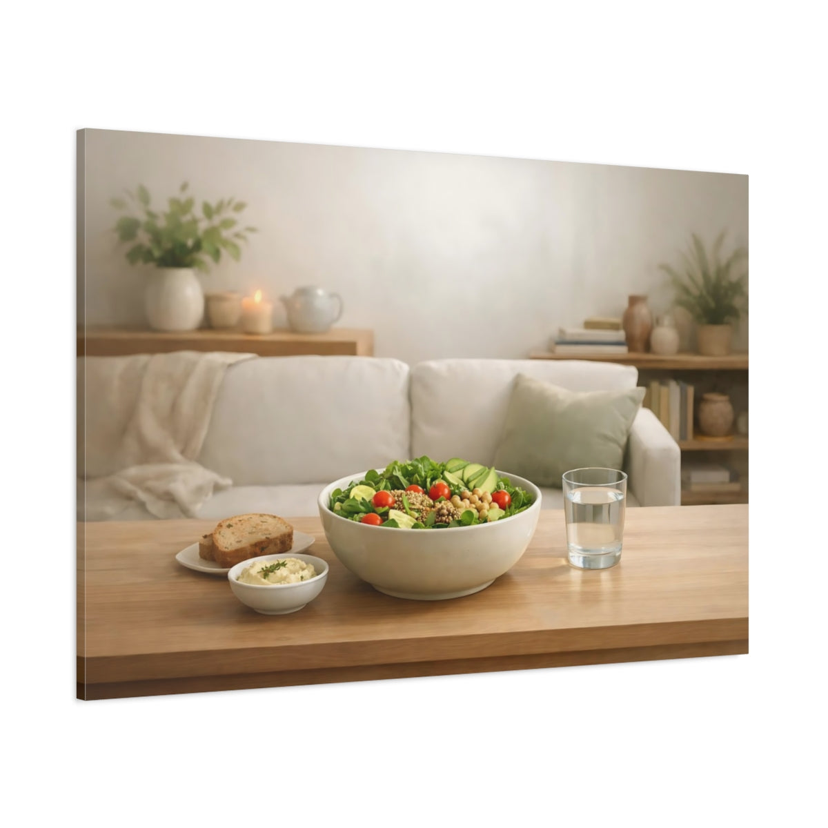 Soft Matte Eat Well shown as stretched canvas wall art