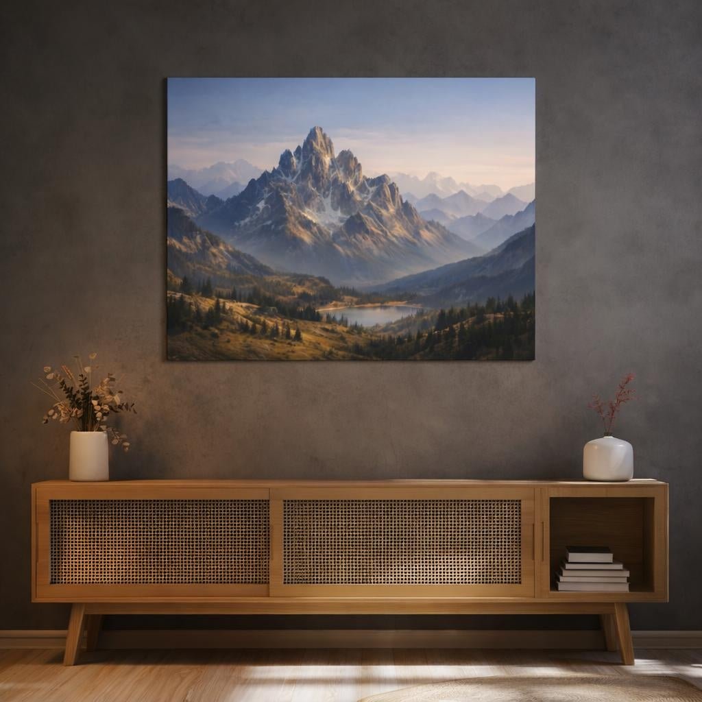 Soft Matte Mountain Range Landscape Nature - Canvas Wall Art Print - YesArtYes