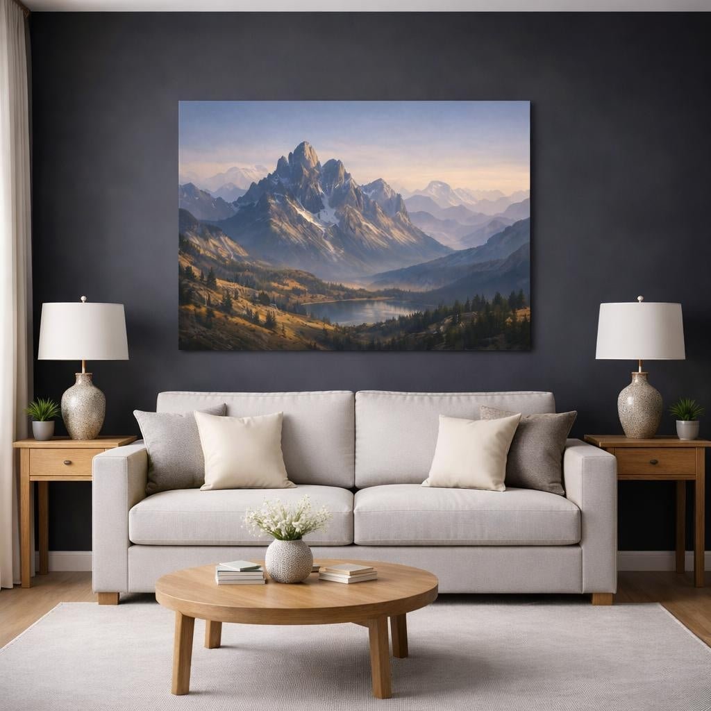 Soft Matte Mountain Range Landscape Nature - Canvas Wall Art Print - YesArtYes