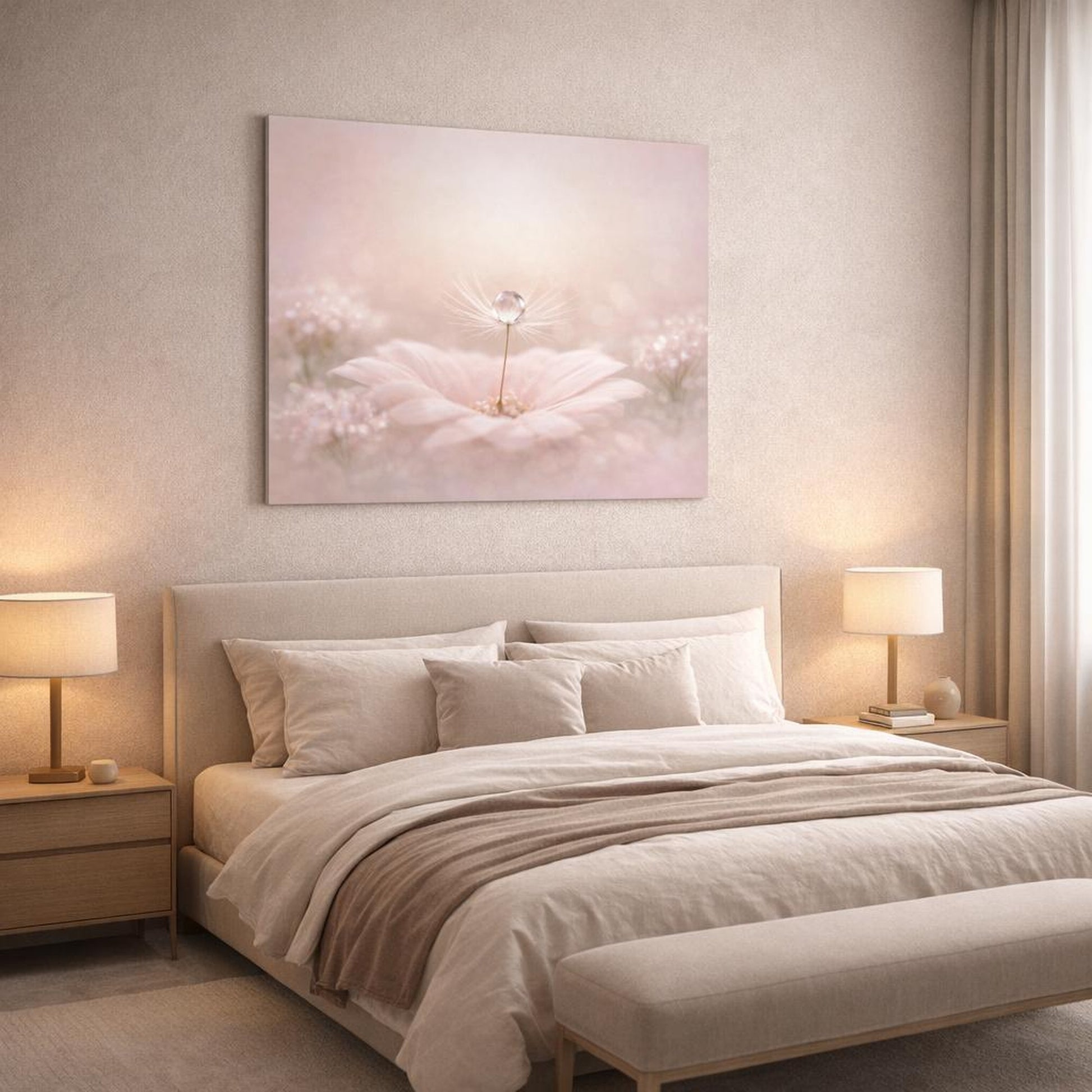 Soft Matte Neutral Texture shown as canvas wall art in a luxury bedroom