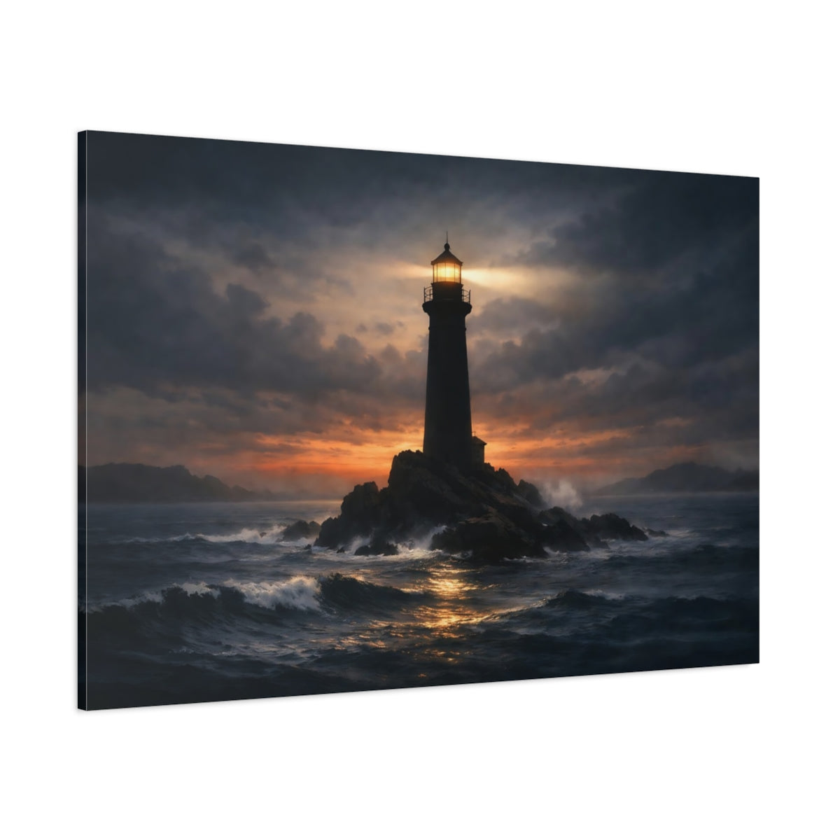 Soft Matte Ocean Lighthouse shown as stretched canvas wall art