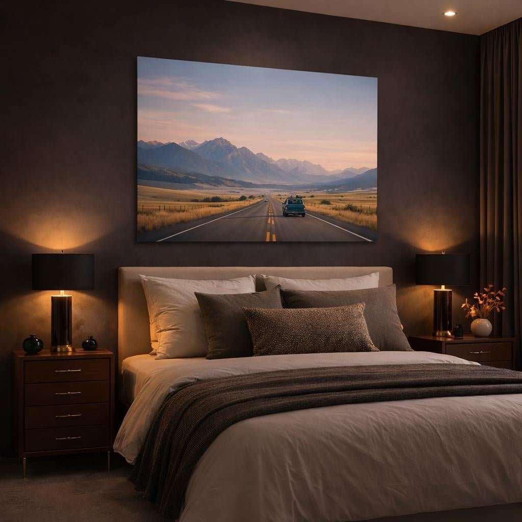 Soft Matte Road Trip Highway Nature - Canvas Wall Art Print - YesArtYes
