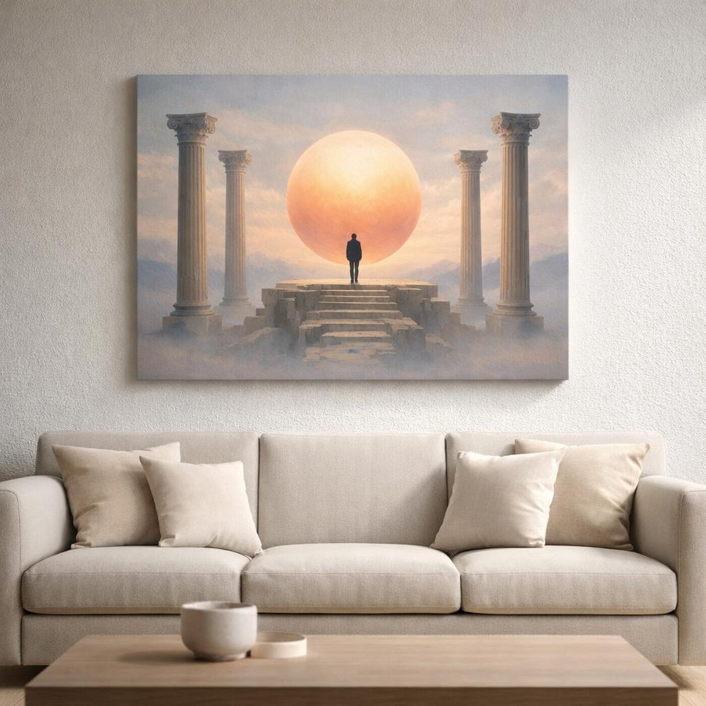 Soft Matte Roman Columns shown as canvas wall art in a refined dining room