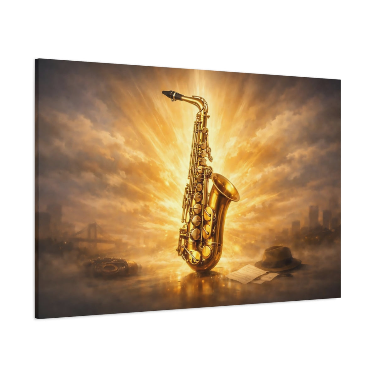 Soft Matte Saxophone shown as stretched canvas wall art