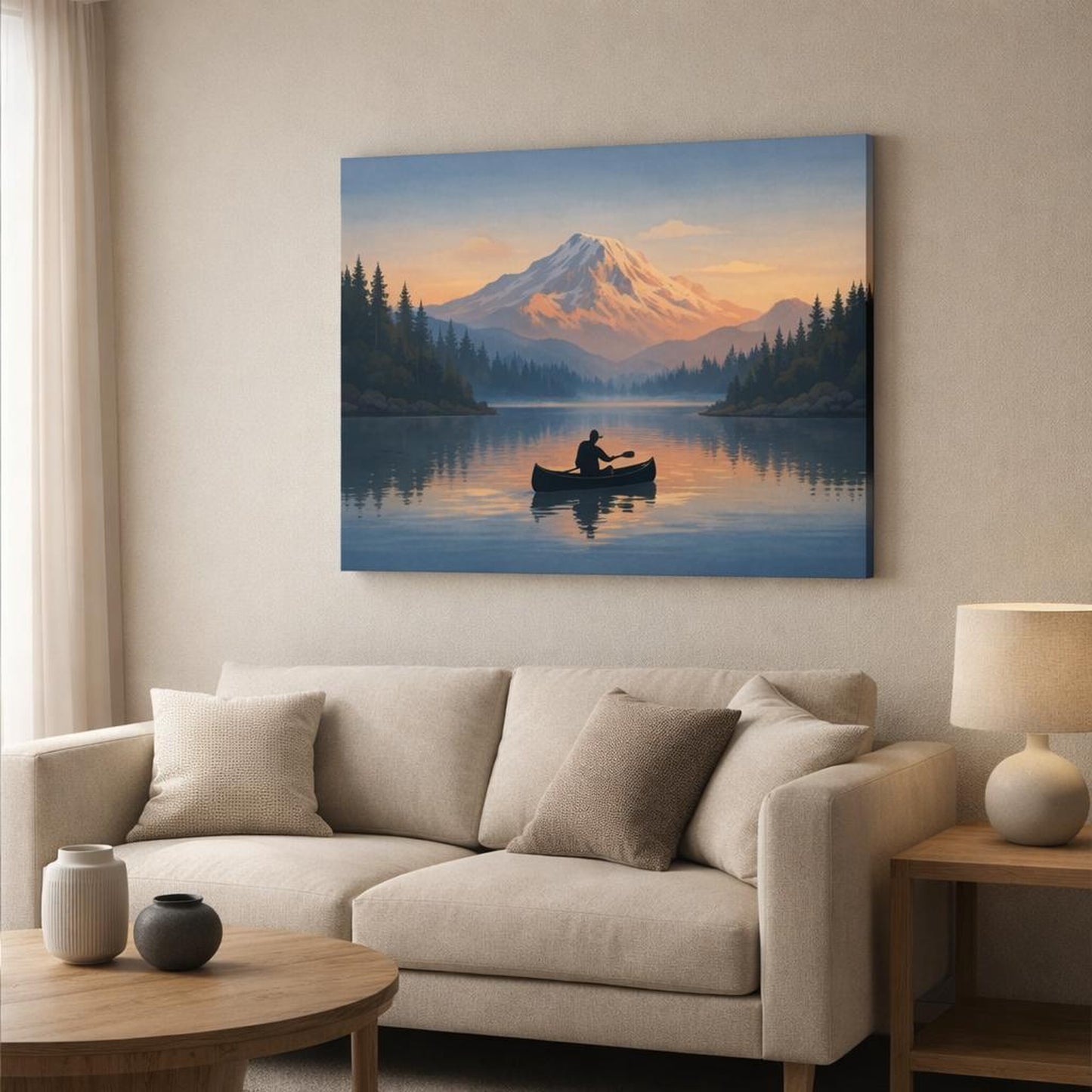 Soft Matte Travel Posters shown as canvas wall art in a modern living room
