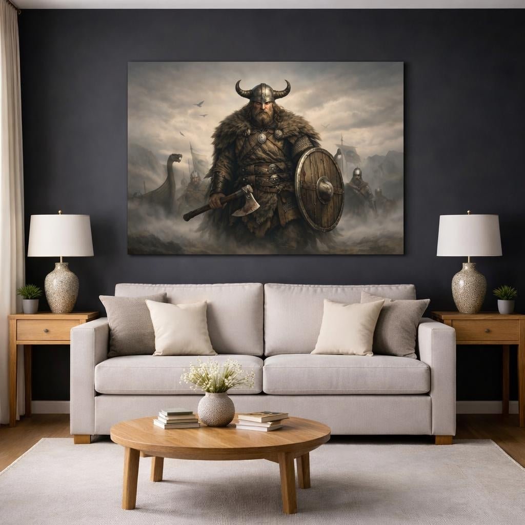 Soft Matte Viking Warrior Vintage - Canvas Wall Art Print - YesArtYes