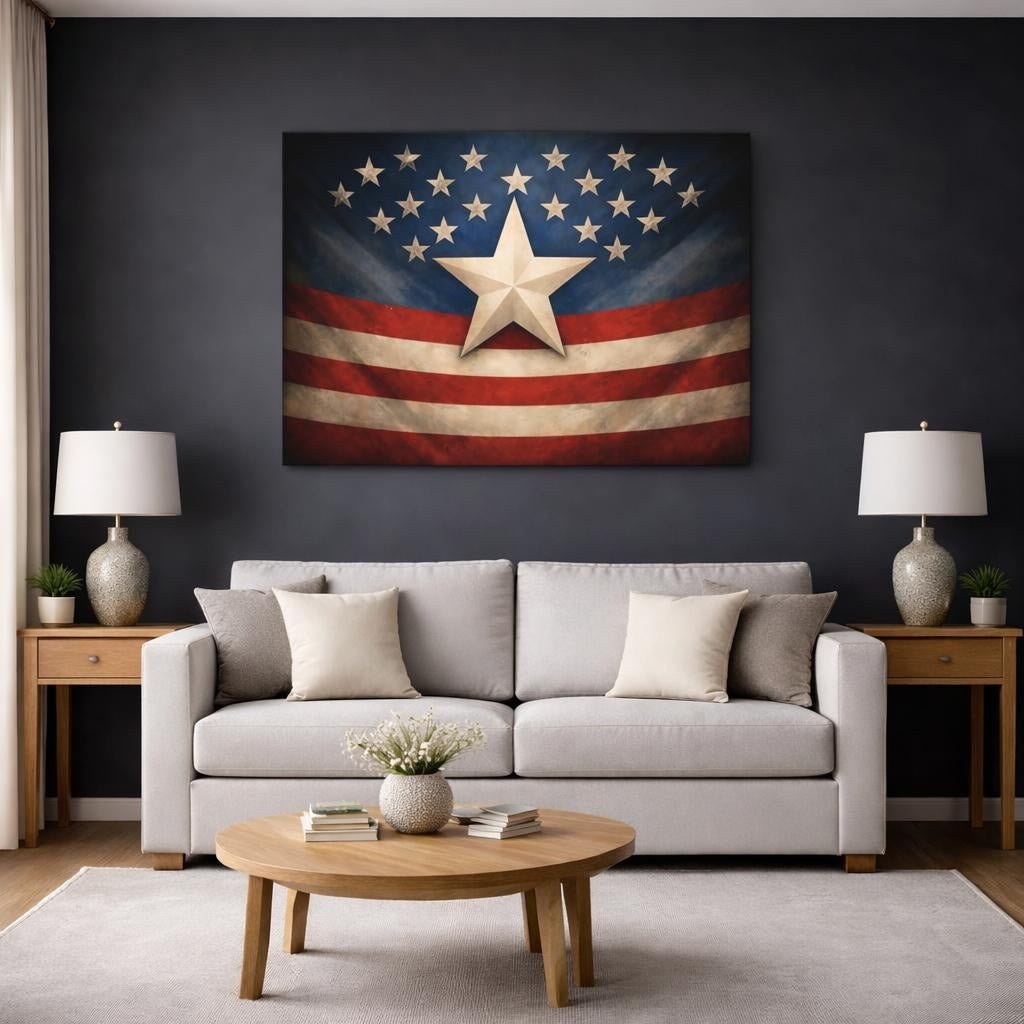 Soft Matte Vintage Flag American - Canvas Wall Art Print - YesArtYes