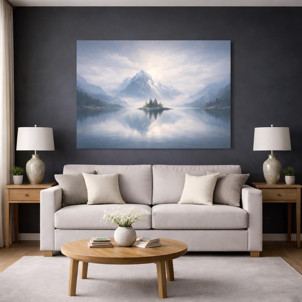 Soft Plaster Mountain Lake Nature - Canvas Wall Art Print - YesArtYes