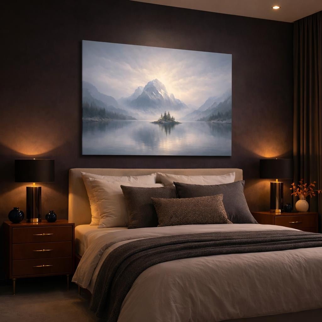 Soft Plaster Mountain Lake Nature - Canvas Wall Art Print - YesArtYes