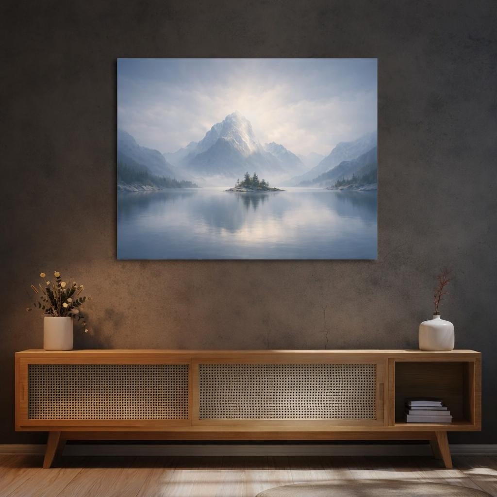 Soft Plaster Mountain Lake Nature - Canvas Wall Art Print - YesArtYes